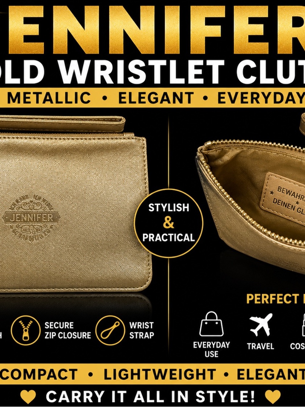 Jenni Metallic Gold Wristlet Pouch